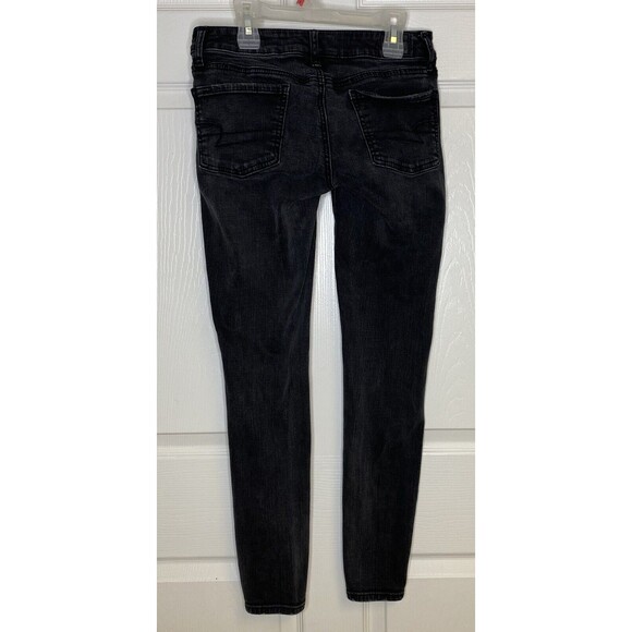 American Eagle Size 4 x 30 Super Stretch Jeggings Black Denim Jeans Low Rise - Picture 2 of 10
